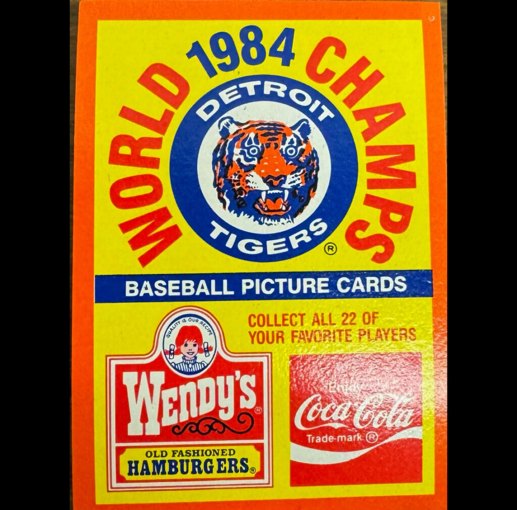 1984 Detroit Tigers Baseball Cards Wendy's Team Set